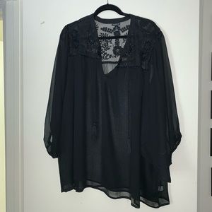Torrid Semi-Sheer Black Floral Accent Top, Size 3
